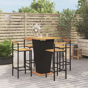 Set Bar Giardino 5 pz Nero Polyrattan e Legno Massello Acaciacod mxl 126412