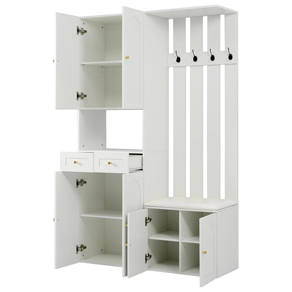 Set vestiario ingresso - Xylo - con panchina e armadio scarpe, 4 ganci, 6 ante, 2 cassetti, 110x180x37 cm