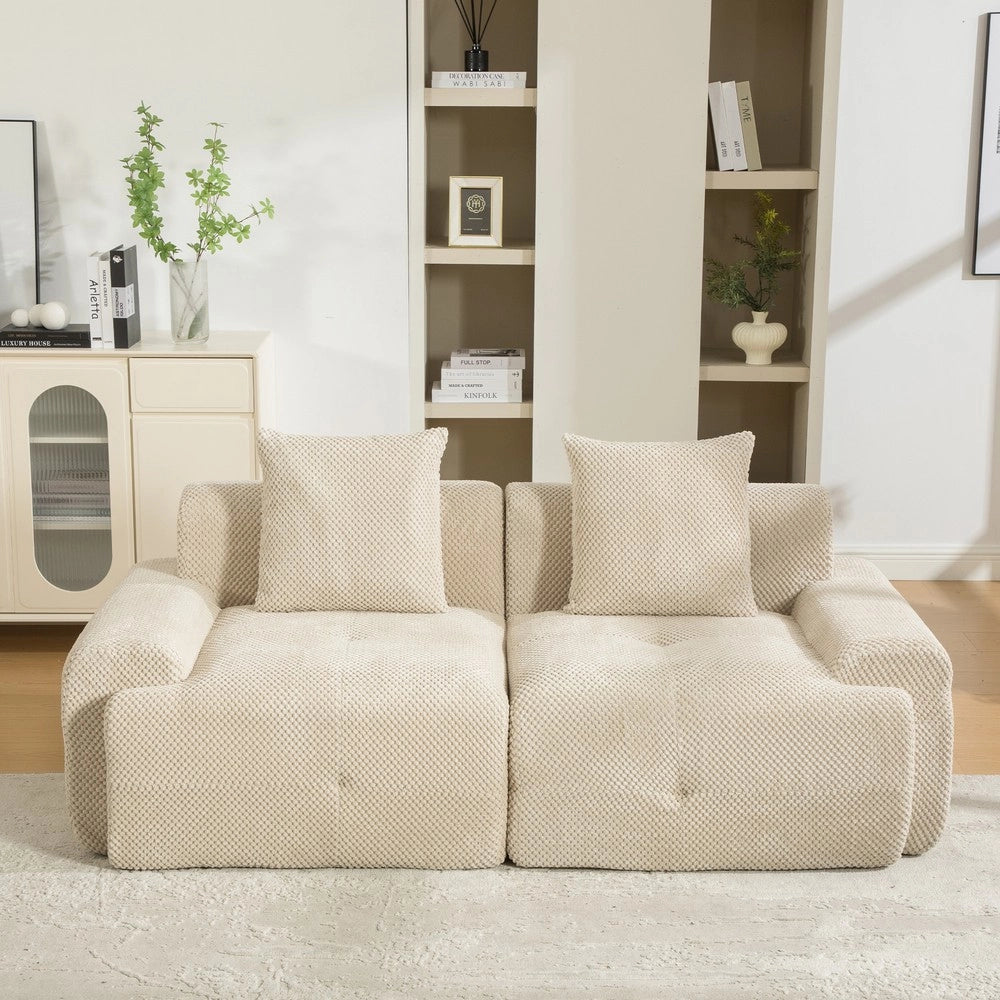 Divano Modulare in Tessuto Chenille ¨C MINIMAL ¨C Beige Chiaro, Morbido, Antimacchia