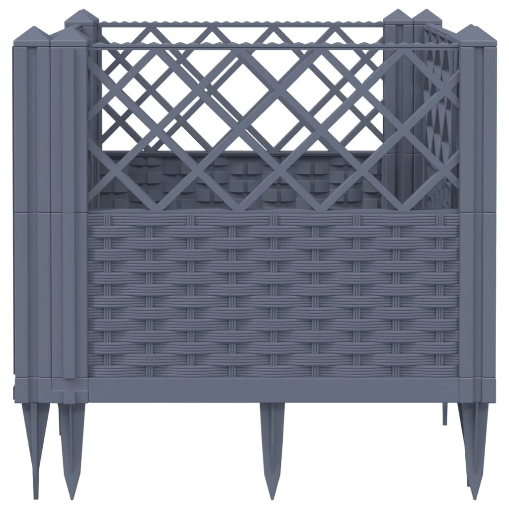 Fioriera rialzata per piante fiori patio giardino con picchetti 43,5 x 43,5 x 43,5 cm PP grigio 02_0038202