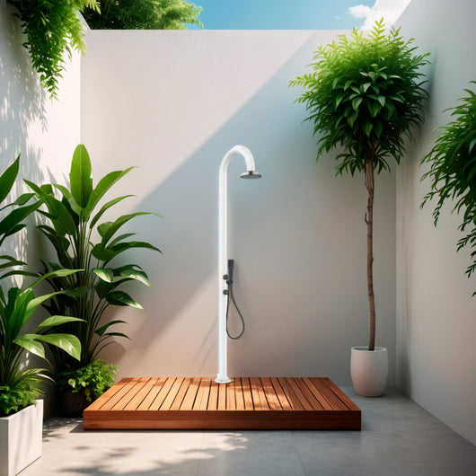 Doccia da Giardino in Alluminio con Doppio Attacco Acqua Sined Luna Alu Bianco