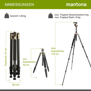 Mantona Titanium Carbon Treppiede, 170 cm