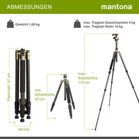 Mantona Titanium Carbon Treppiede, 170 cm