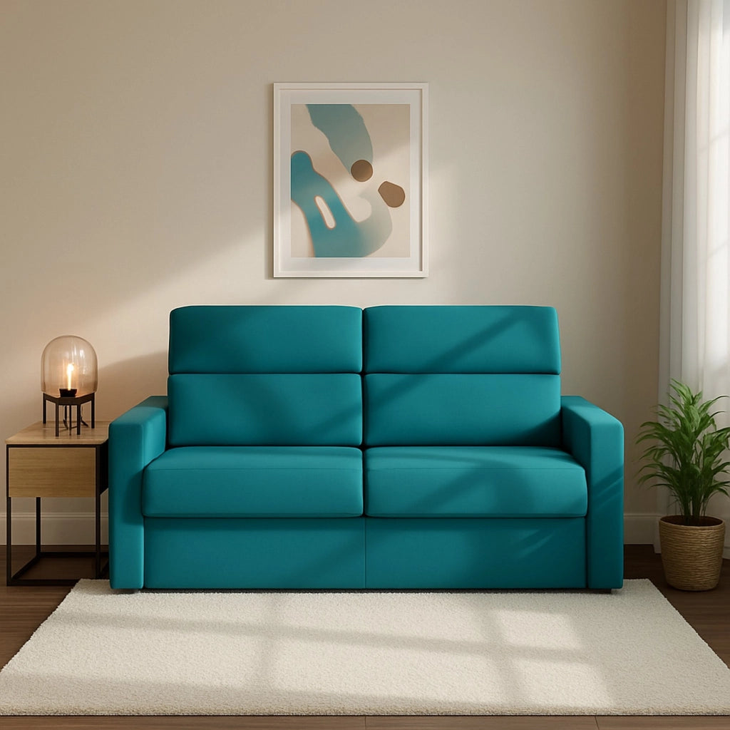 Ecate, Divano Letto 2 Posti Sfoderabile Made in Italy, 200x95 cm Azzurro