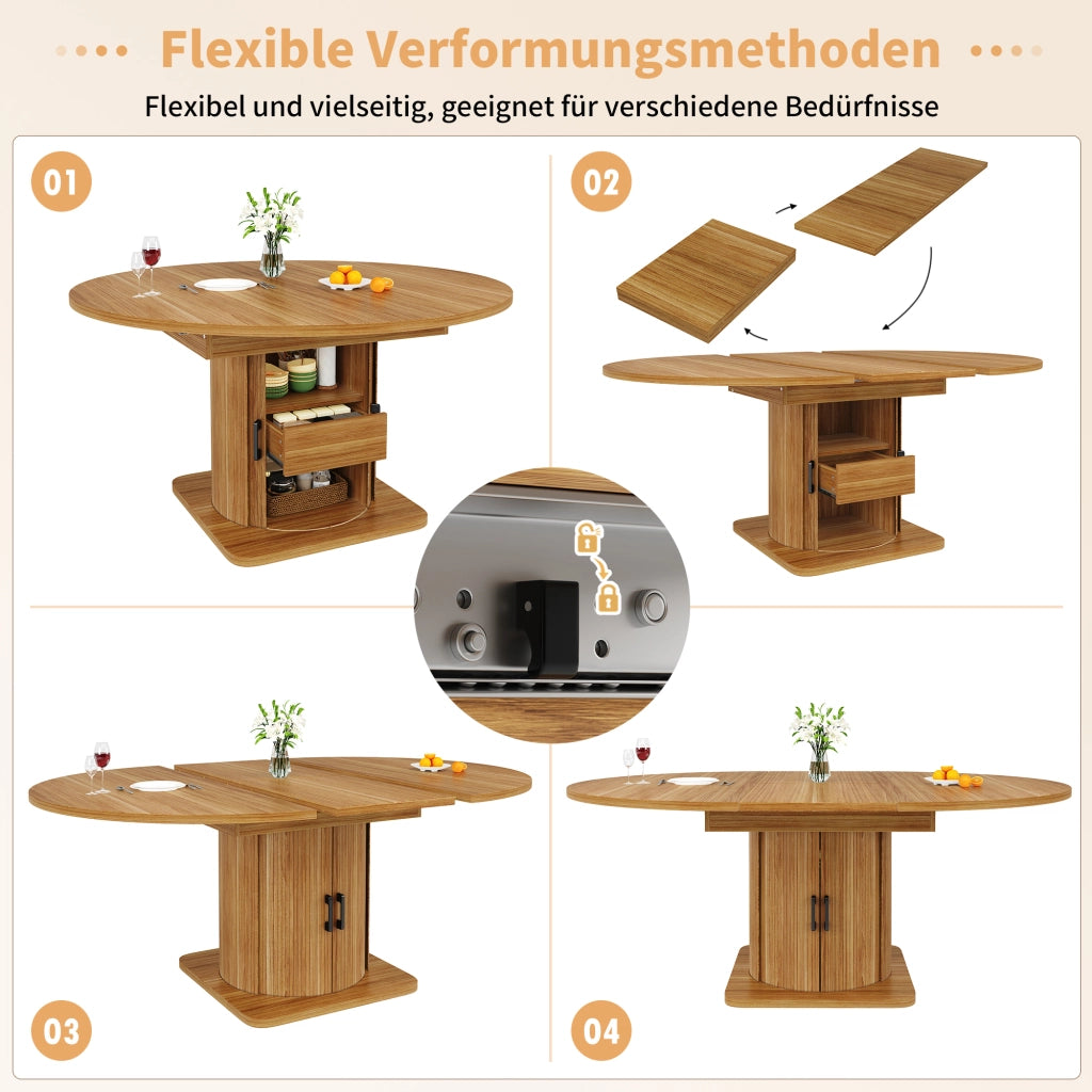 Tavolo allungabile con 4 sedie e vano contenitore, per cucina e soggiorno, in MDF e lino, nero marrone, 118 × 118 × 76 cm