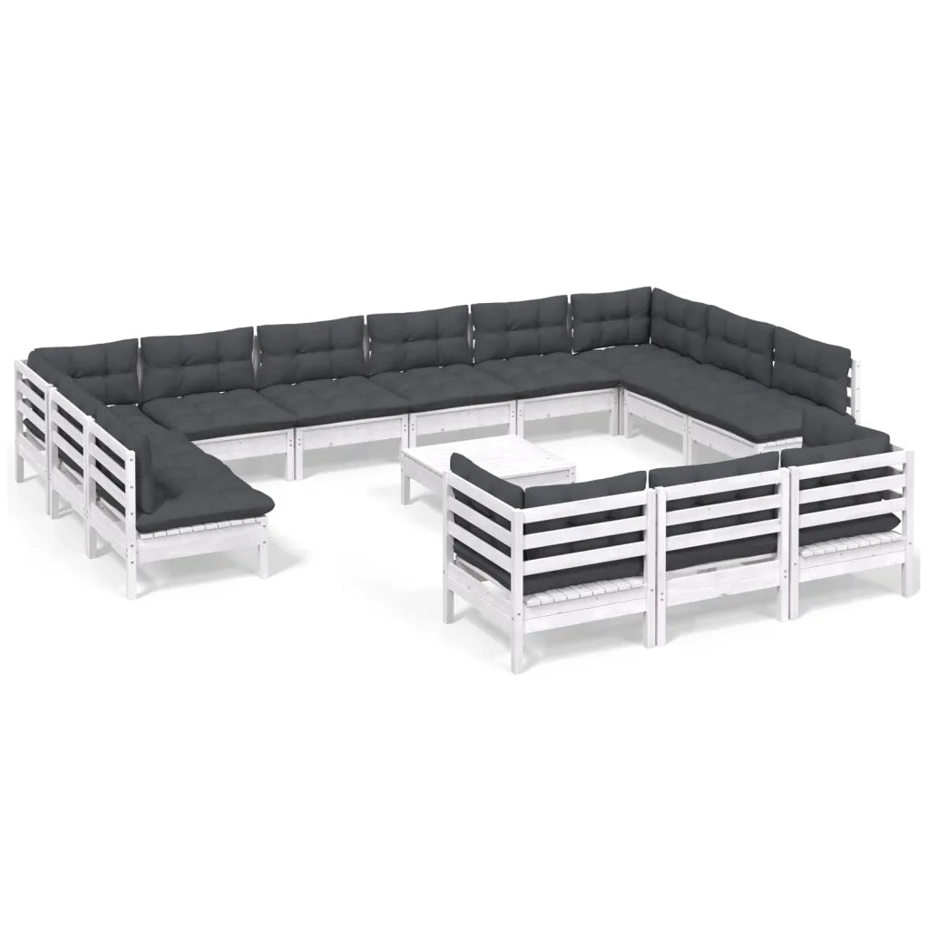 Set Divani da Giardino 14 pz con Cuscini Bianchi Legno di Pino 3097290