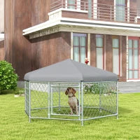Recinto per Cani Taglia Media con Tetto in Tessuto Oxford Anti UV, 2.1x1.85x1.2m, Argento e Grigio