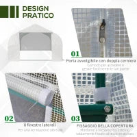 Serra per Orto 6x3x2m con 8 Finestre e Porta Avvolgibile, in Acciaio e PP, Verde