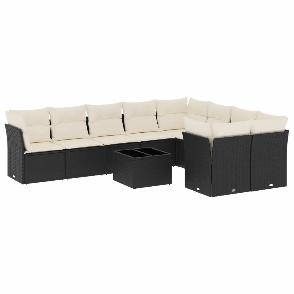 Set Divani da Giardino 10pz con Cuscini in Polyrattan Nero 3250015