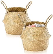 Set da giardinaggio 2 pezzi, cesto di plastica rotondo con maniglia, cesto intrecciato, vaso per piante, cesto di rafia, set di vasi per piante, cesto per coperte, giocattolo per piante (XXL: 38x34cm)