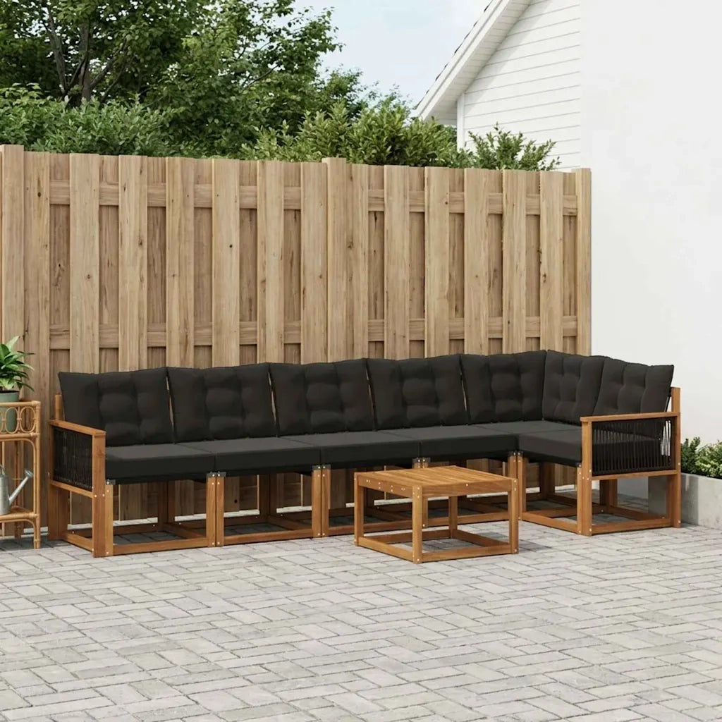 Set di divani da esterno con cuscino 7 pcs Naturale e Nero