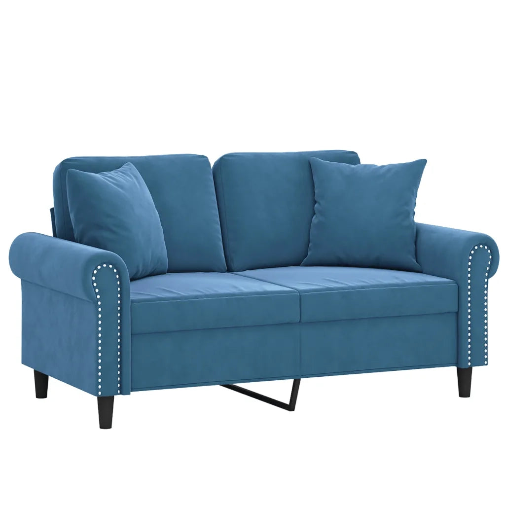 Divano a 2 Posti con Cuscini-Sofa 2 Posti con Cuscini Blu 120 cm in Velluto 299232