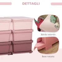 Cassettiera 6 Cassetti per Bambini 3-6 Anni con Bordi Arrotondati, in PP Rosa, 75x37x56.5 cm