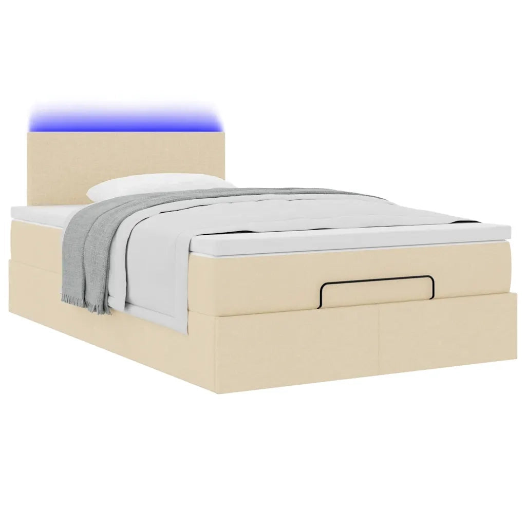 Pouf Letto con Materasso e LED Crema 120x190cm in Tessuto 3312213