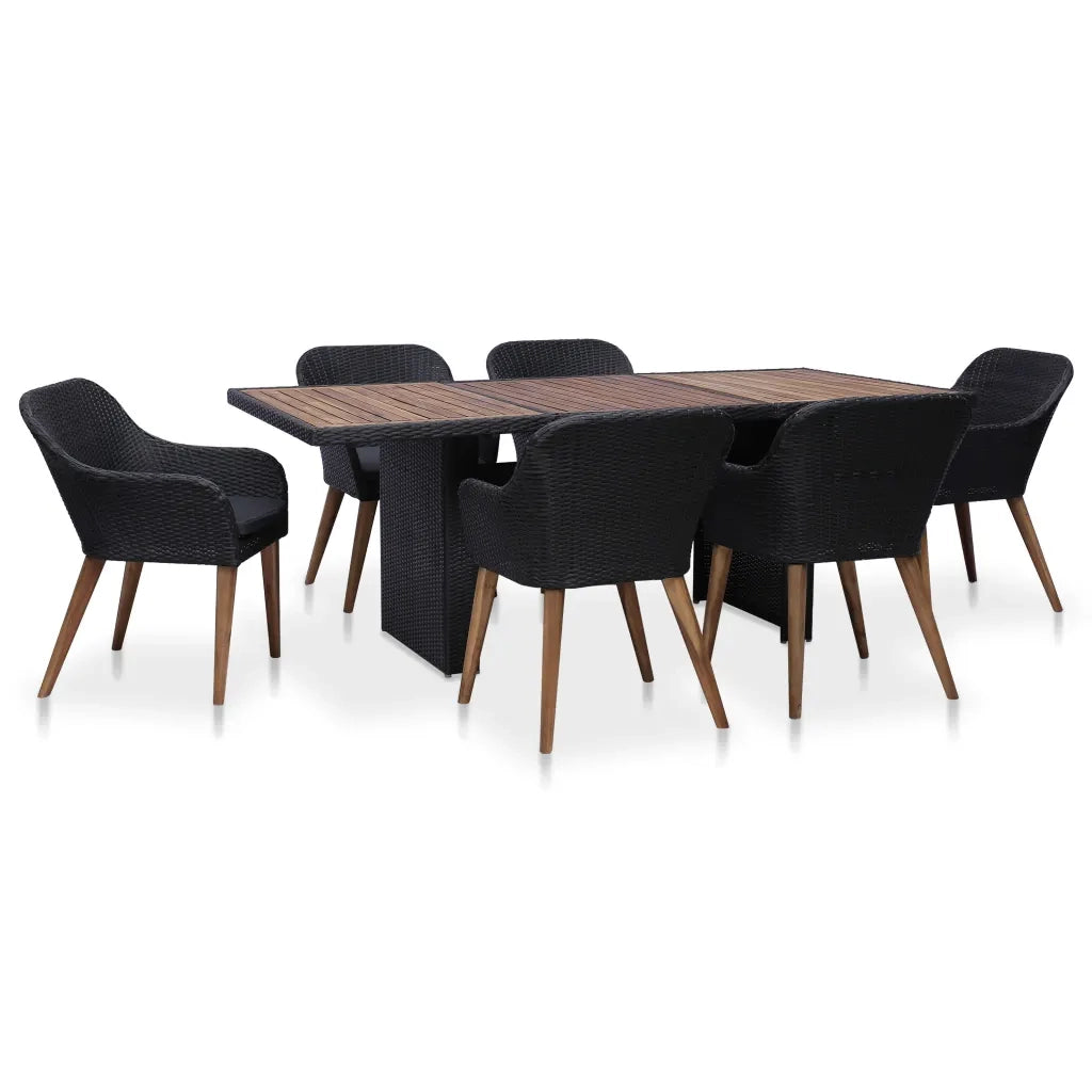 Set da Pranzo da Giardino 7 pz con Cuscini in Polyrattan Nero cod mxl 39822