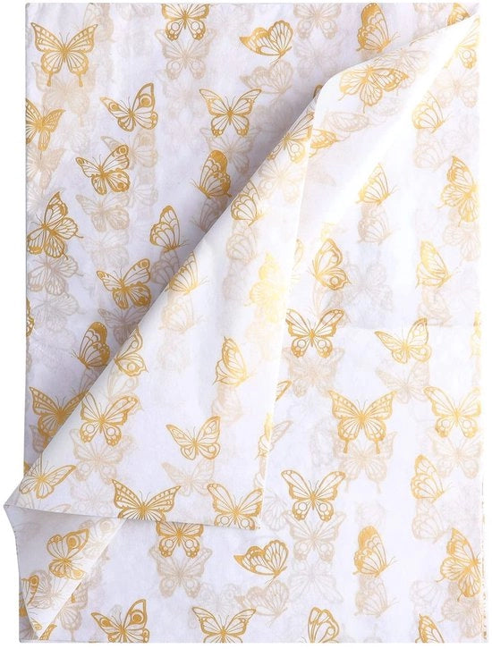 Papier per Tissue in Carta Gialla - 30 Facciate - 35x50cm - Confezione con Farfalla - Imballo di Regalo - Artigianato - Materiale di Alta Qualità