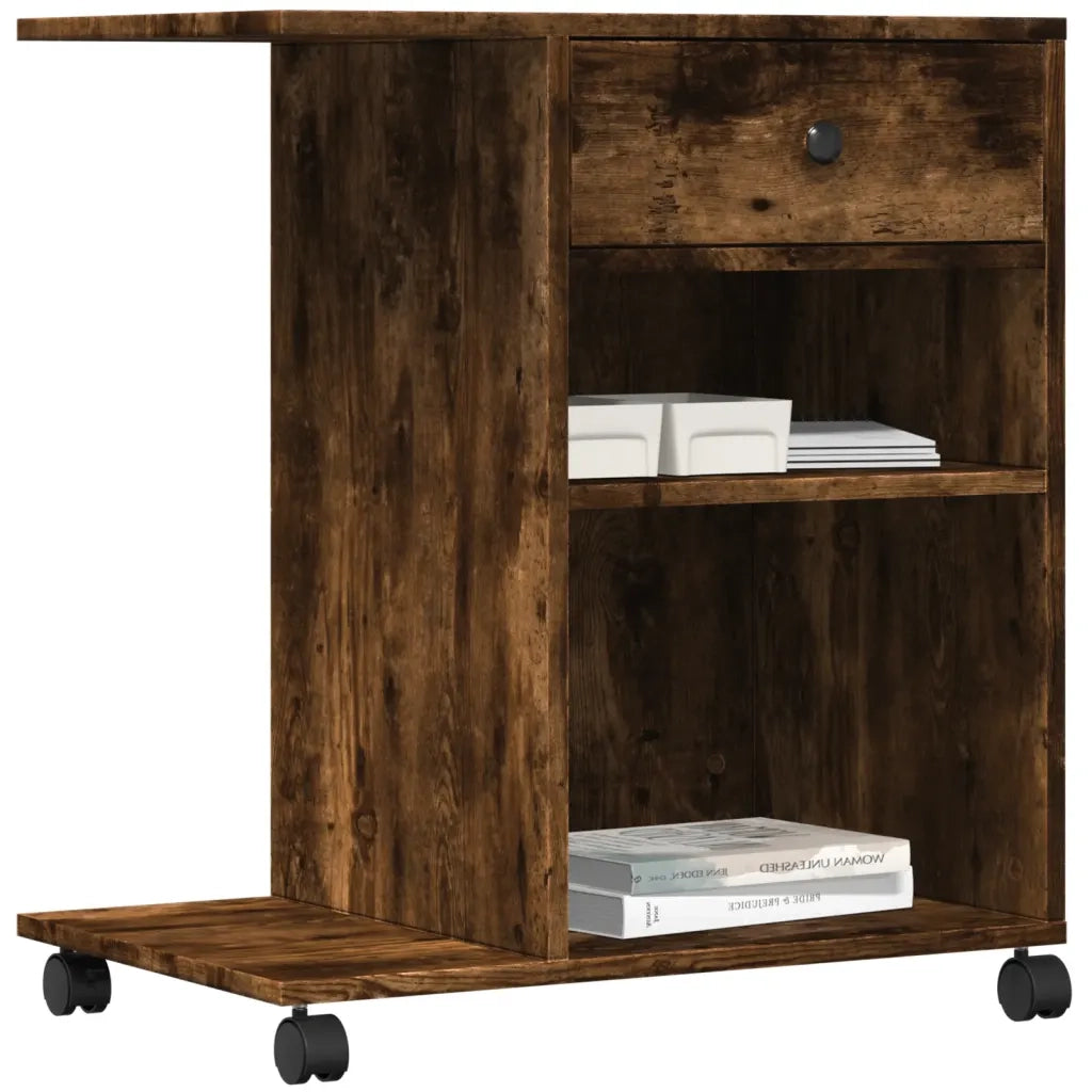 Supporto per Stampante con Ruote Rovere Fumo 60x40x68,5 cm