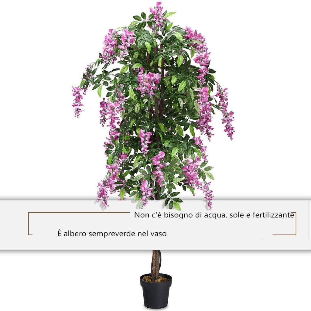 Pianta Finta da Interno da 180 cm, Albero Artificiale con Fiori Fiori Glicine Elegante in Vaso, Pianta Artificiale per Salotto, Camera da Letto e Balcone