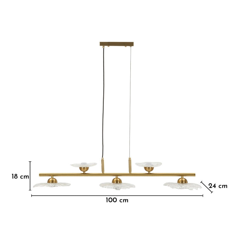 Lampadelle Ario Emily 5 Luci Vetro Trasparente cm 100x24x18