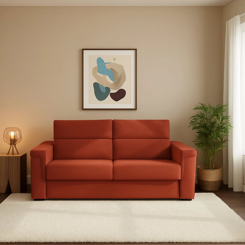 Biscossi, Divano Letto 2 Posti Sfoderabile Made in Italy, 205x95 cm Arancione