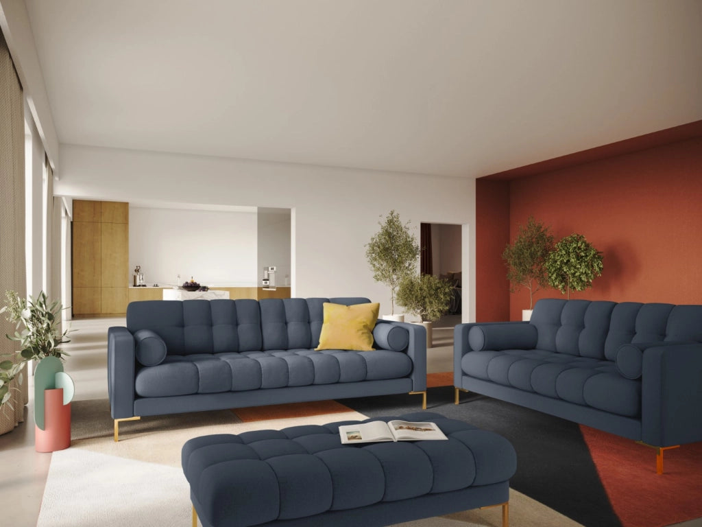 Cosmopolitan Design - Divano "Bali" 4 posti in tessuto strutturato blu scuro 