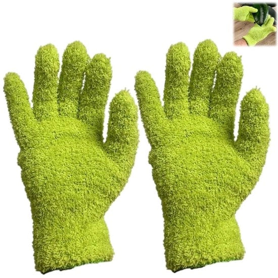 Due pezzi - Guanti per rimuovere la polvere - Guanti - Guanti rinforzati per l'inverno - Guanti a maglia - Microfibra - Adatti per l'aspirazione di cucina, piante e auto - Verde - 23*12cm - Unico taglia che si adatta a tutti