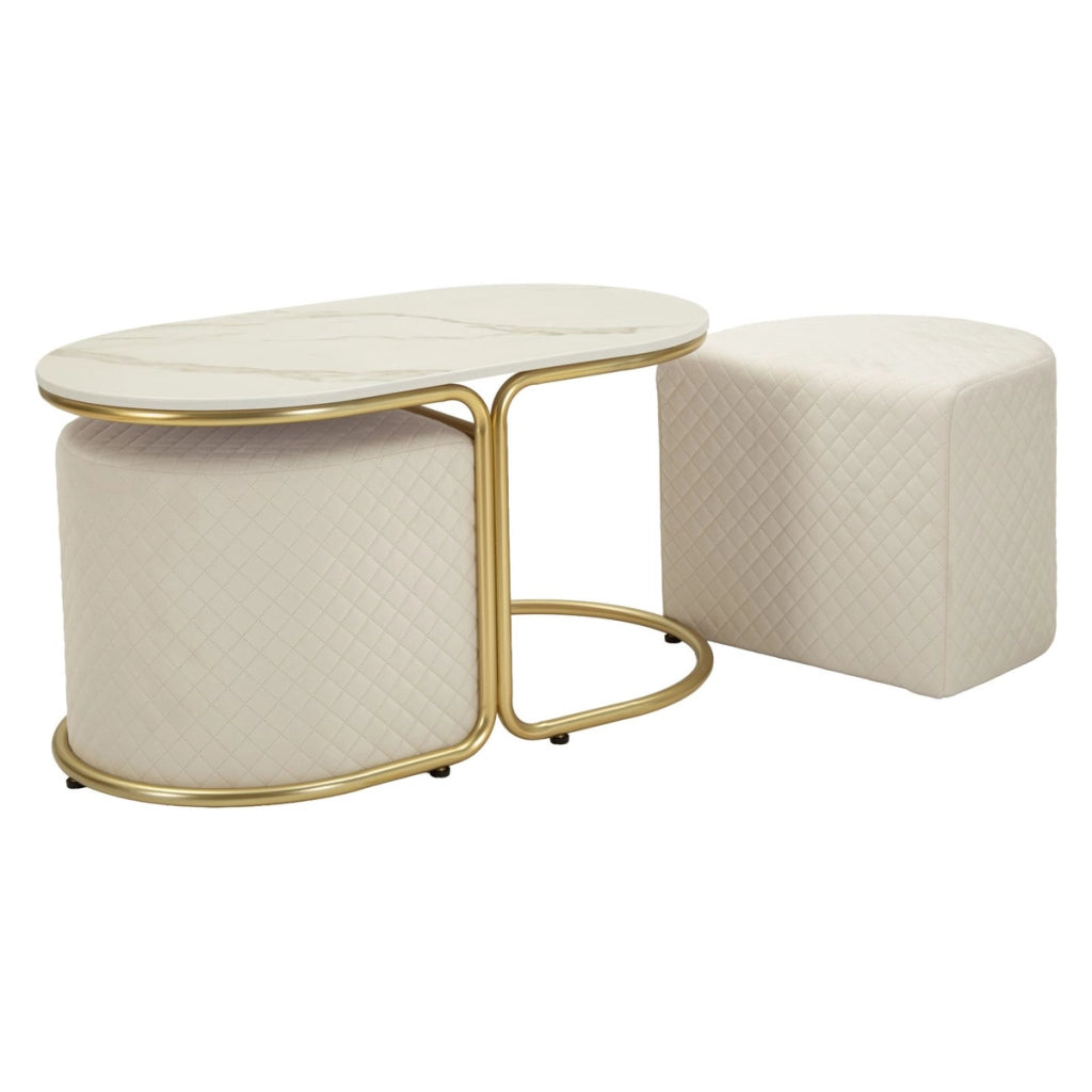 Set tavolo da caffe' con due pouf Relax oro
