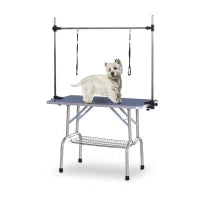 Tavolo da Toelettatura e Tosatura per 2 Cani, Regolabile e Antiscivolo, con Vassoio Porta Attrezzi, 107x60x170cm, Blu