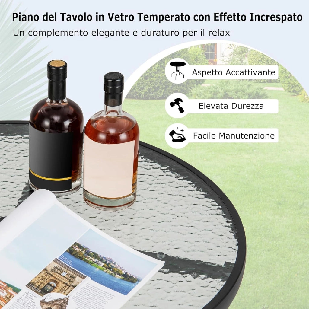 Tavolo da Pranzo da Giardino 70 cm, Tavolo da Bistro Rotondo con Struttura in Metallo,Tavolino Esterno con Foro 4 cm, per Giardino, Piscina, Veranda