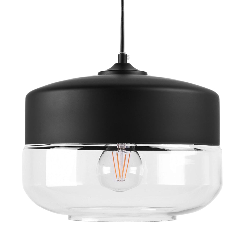 Lampada a sospensione a sospensione con paralume in vetro trasparente Nero dal design moderno geometrico rotondo