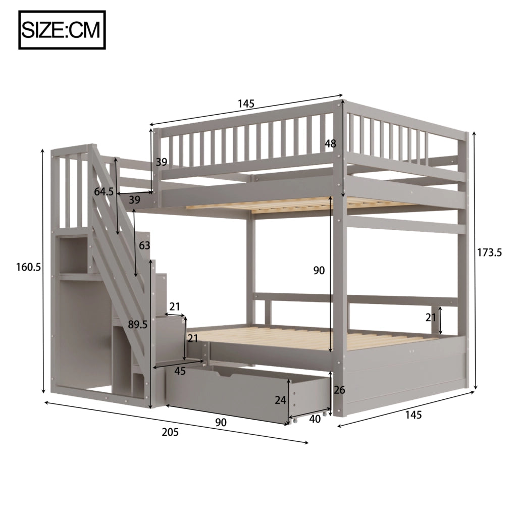 Letto a castello 140x200 cm in legno massello grigio
