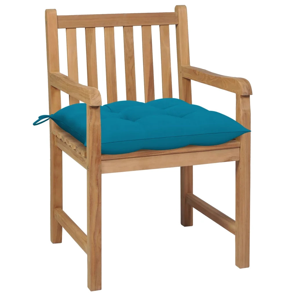 Sedie da Giardino 2 pz | Sedie da Esterno con Cuscini Azzurro in Massello di Teak