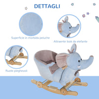 Cavallo a Dondolo per Bambini in Legno e Peluche Elefante Blu