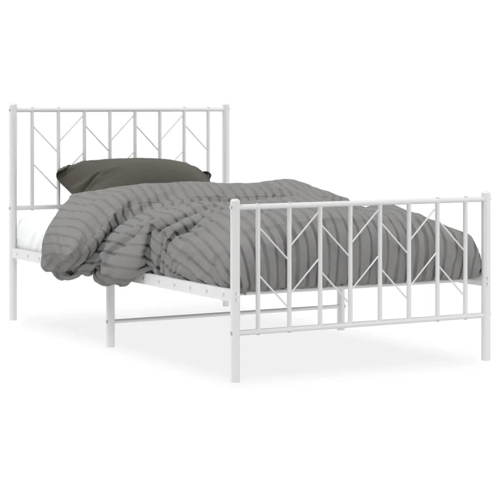 Letto singolo | Letto per adulti | Giroletto con Testiera e Pediera Metallo Bianco 100x190 cm