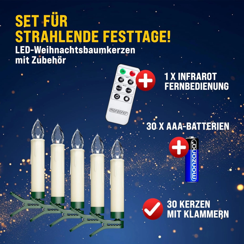 ® Set 30 Candele a LED Albero di Natale Multicolore Batteria Wireless con Timer e Telecomando Lucine Natalizie