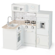 Cucina ad angolo gioco per bambini con lavello fornelli cappa frigorifero, Cucinetta educativo in legno Bianco-Cucine giocattoli