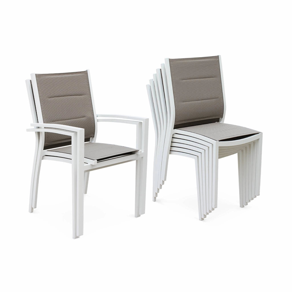 Set tavolo da giardino allungabile in alluminio con 6 sedie, bianco