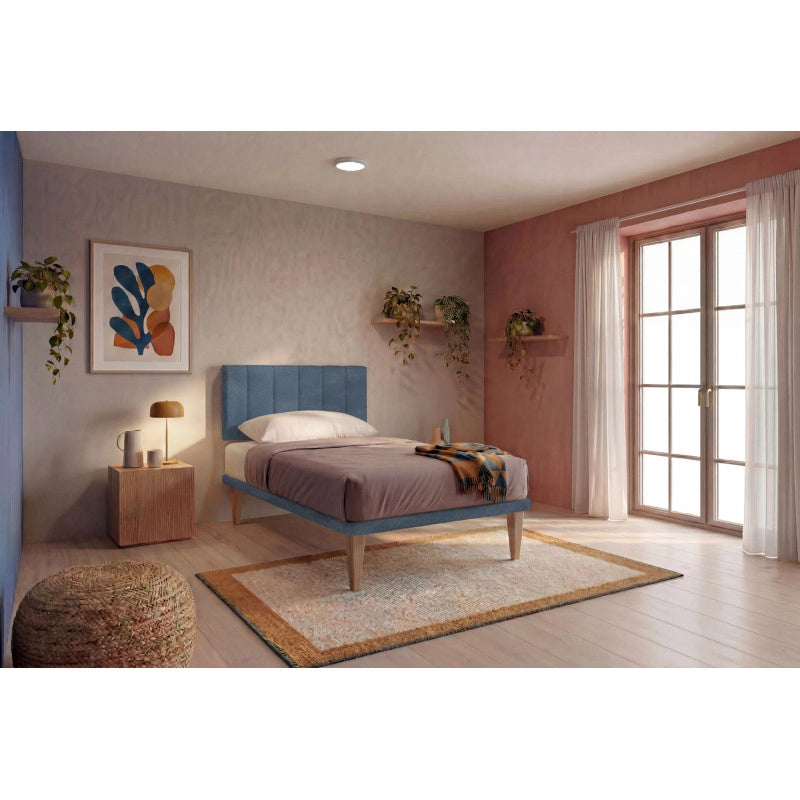 Letto imbottito Singolo 80x190 cm Vertical - Con rete,Microfibra,Blu