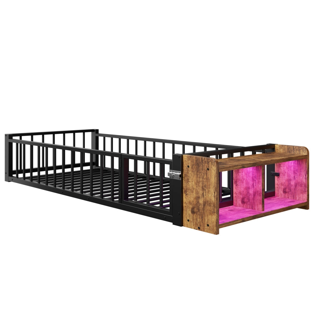 Letto per bambini 90x200 cm in metallo con barriera di sicurezza e LED