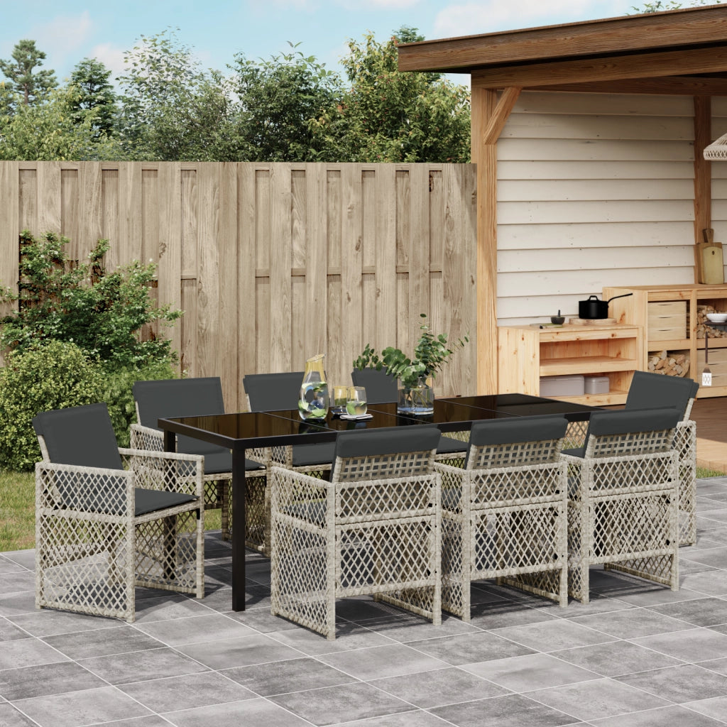Set pranzo giardino 9 pezzi cuscini Rattan Polietilene grigio chiaro