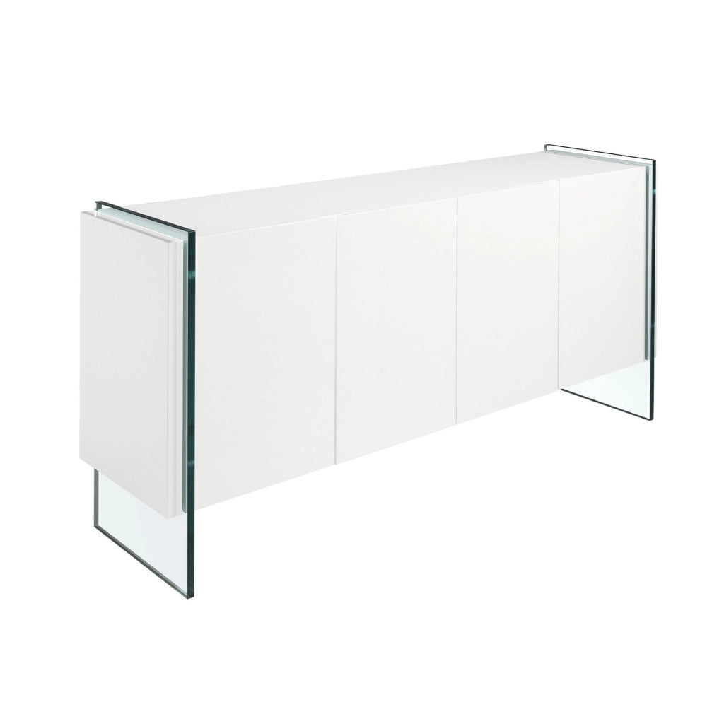 Credenza legno bianco e vetro temperato
