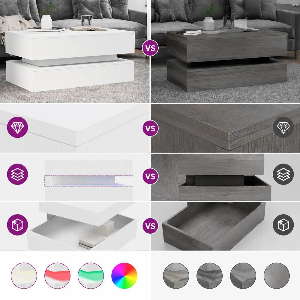Coffee Table With LED Lights White 90x50x40 Cm