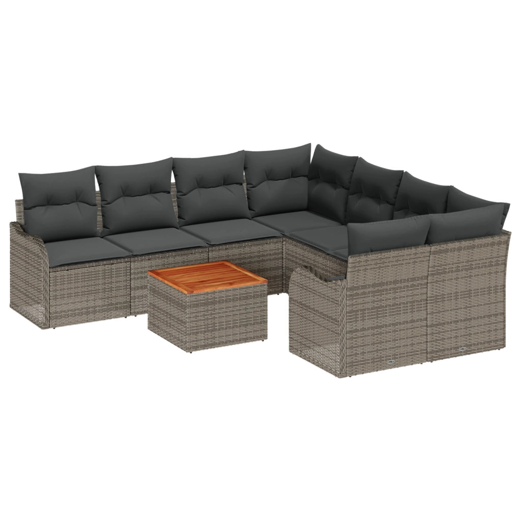 Set di divani da giardino  con cuscini in polyrattan grigio e acacia