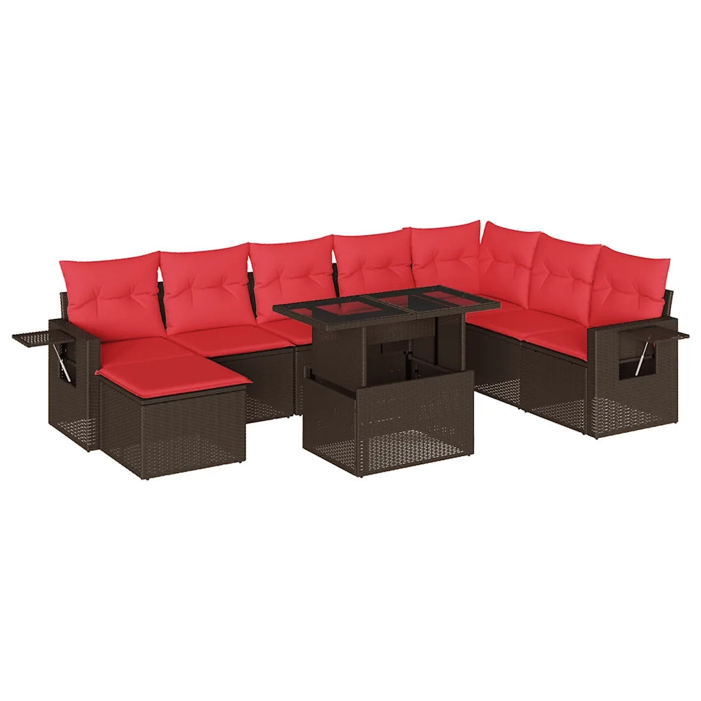 Set Divani da Giardino 9 pz con Cuscini Marrone in Polyrattan 3268104