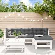 Set Divani da Giardino 5pz con Cuscini in Legno Massello Bianco 3185802