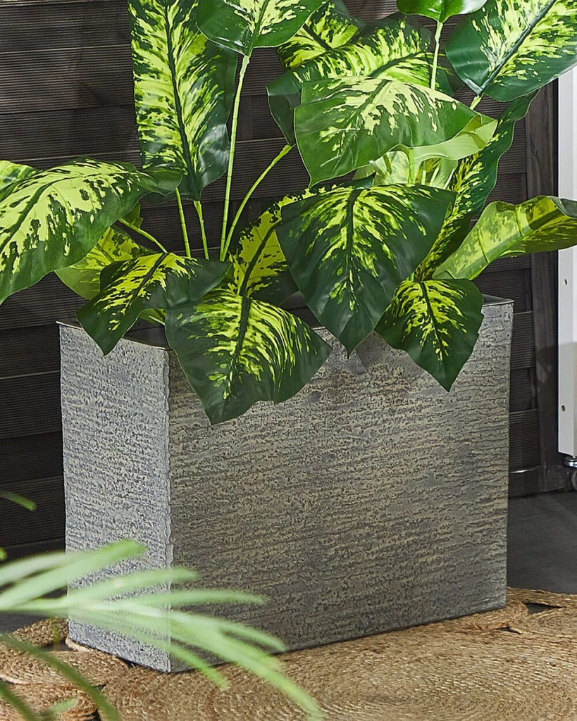 Vaso per piante in pietra grigia 45 x 60 x 25 cm Fioriera rettangolare per interni ed esterni