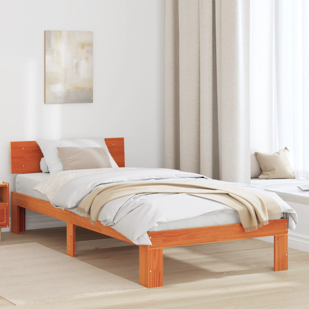 Struttura Letto con Testiera Marrone Cerato 80x200 cm Legno Massello di Pino