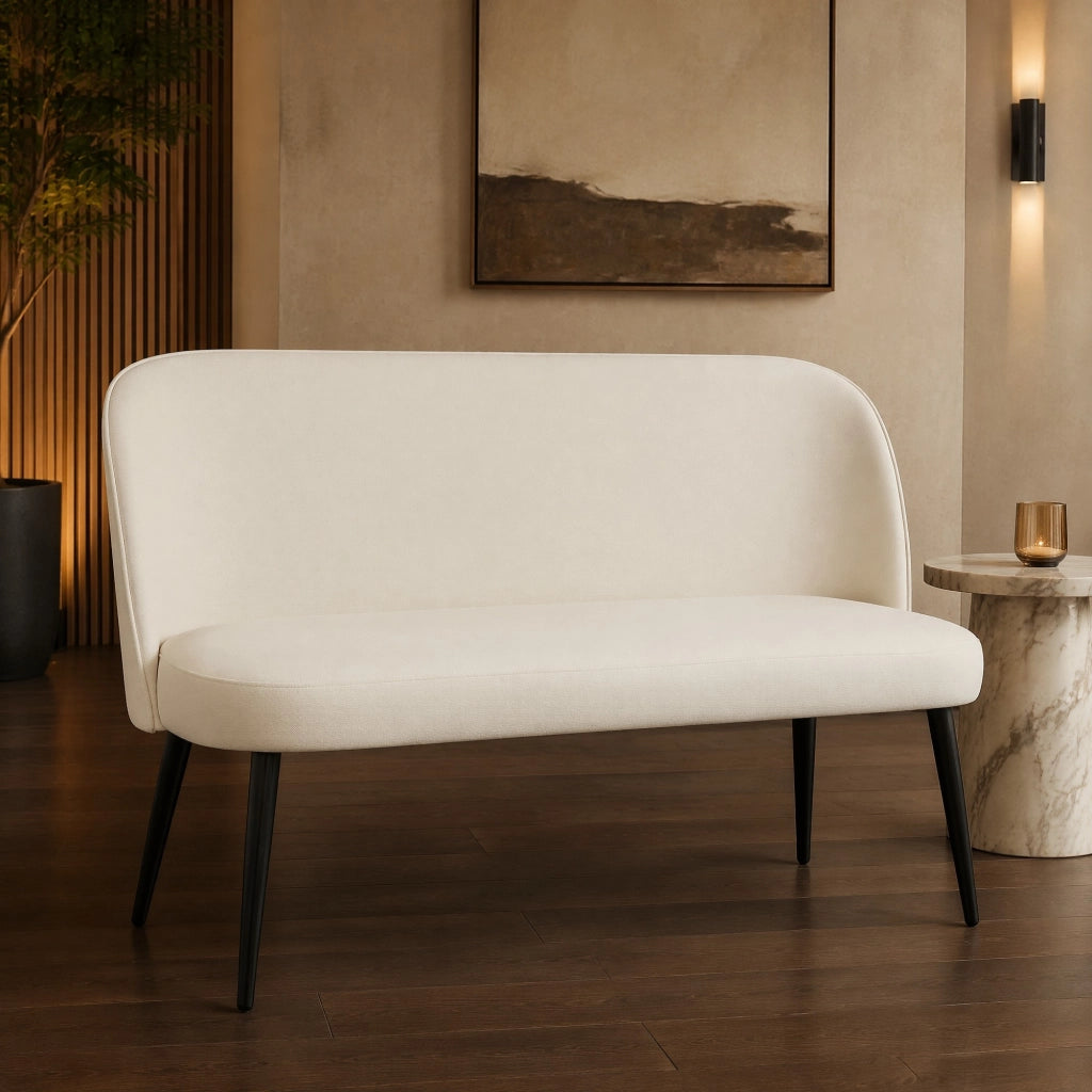 Divano dritto a 2 posti con schienale curvo; schiuma ad alta elasticitÃ  e piedini regolabili; metallo; beige 127 Ã— 63 Ã— 84;5 cm
