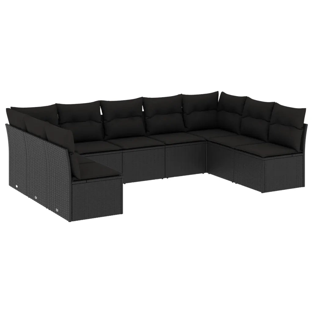 Set Divani da Giardino 9 pz con Cuscini Nero in Polyrattan 3249904