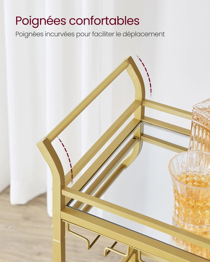 Carrello da cucina a 3 ripiani con ruote 30 x 468 x 92 cm maniglia in vetro riflettente carrello di servizio per piccoli spazi cucina sala da pranzo bagno soggiorno oro 2_0004991